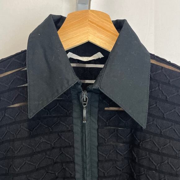 RAYURE Paris Flora Top Collared Full Zip Sheer Stretch Textured Black Size 38 S - Picture 3 of 9